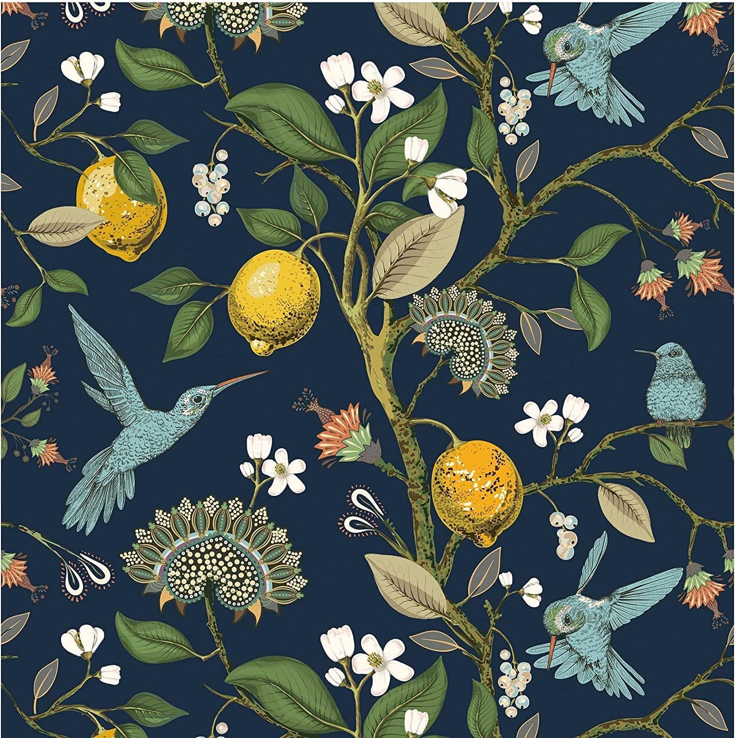 Blooming Wall Blue Bird Fresh Lemon Tree Peel and Stick Wallpaper Removable Self Adhesive Wall Mural Wall Decor. 48.4 Square Ft/Roll