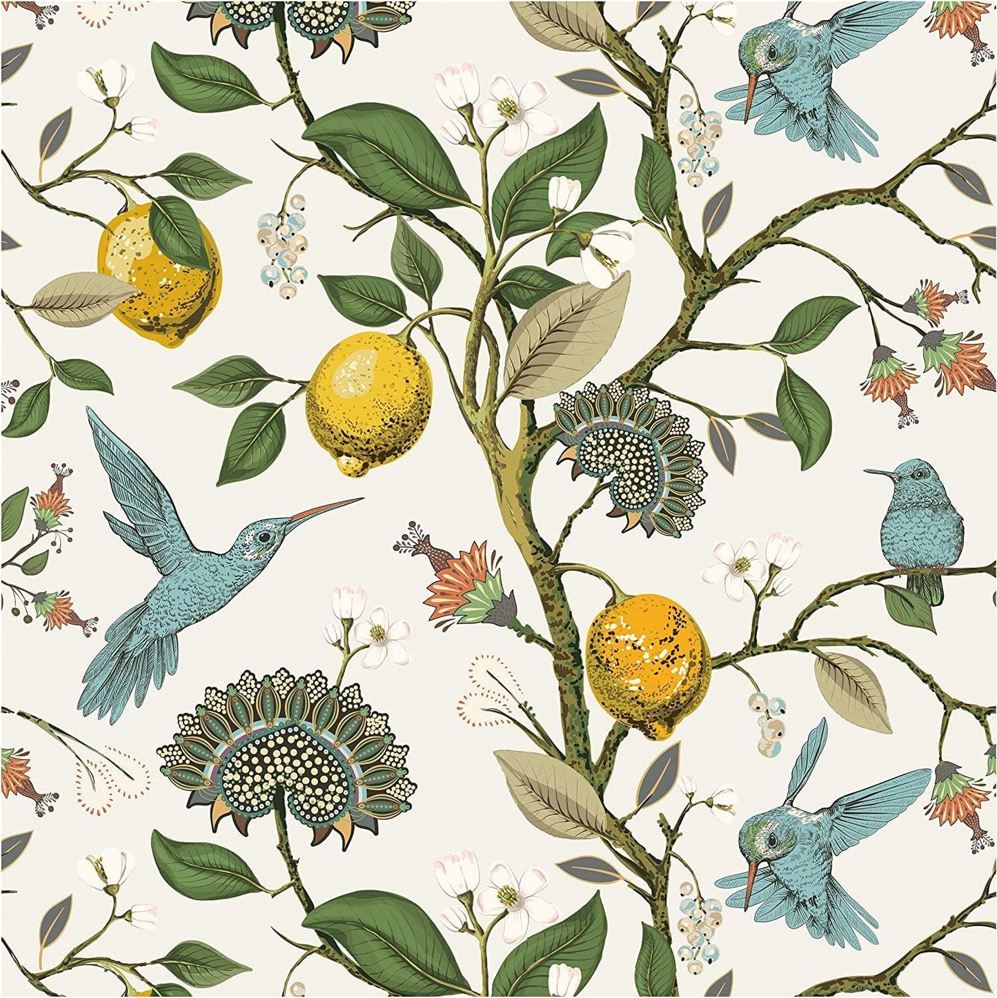 Blooming Wall Blue Bird Fresh Lemon Tree Peel and Stick Wallpaper Removable Self Adhesive Wall Mural Wall Decor. 48.4 Square Ft/Roll