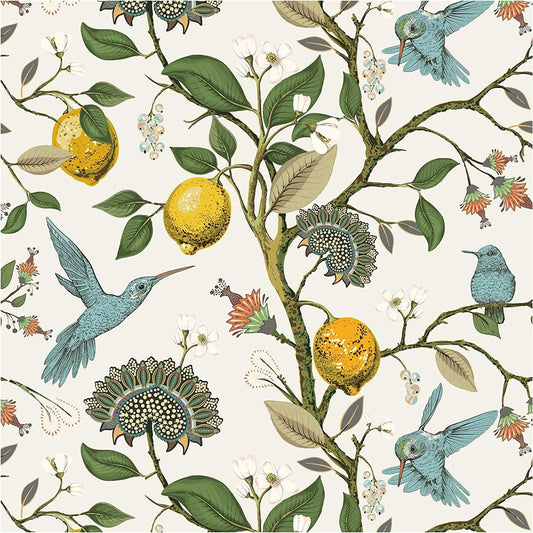 Blooming Wall Blue Bird Fresh Lemon Tree Peel and Stick Wallpaper Removable Self Adhesive Wall Mural Wall Decor. 48.4 Square Ft/Roll
