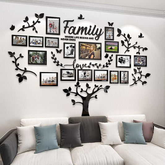 DIY Wall Decor Living Room Family Tree Wall Decor Sticker 3D Picture Frames Collage Wall Decor Living Room Wall Decor, Black 1