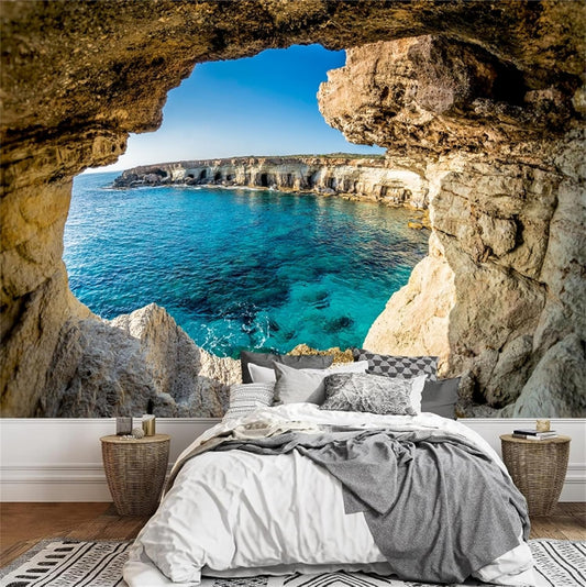 FLFK 3D Wall Murals Peel and Stick 141.7"x98.4"- Self-Adhesive Wallpaper Large Poster Sticker Sea Caves Landscape for Bedroom Living Room Wall Decor
