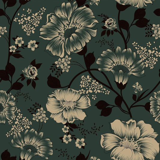 VaryStyle 17.7"x393" Dark Green Floral Peel and Stick Wallpaper Vintage Green Secret Garden Flower Stick on Wall Paper Mural Waterproof Vinyl Removable Contact Paper for Shelves Drawers Living Room