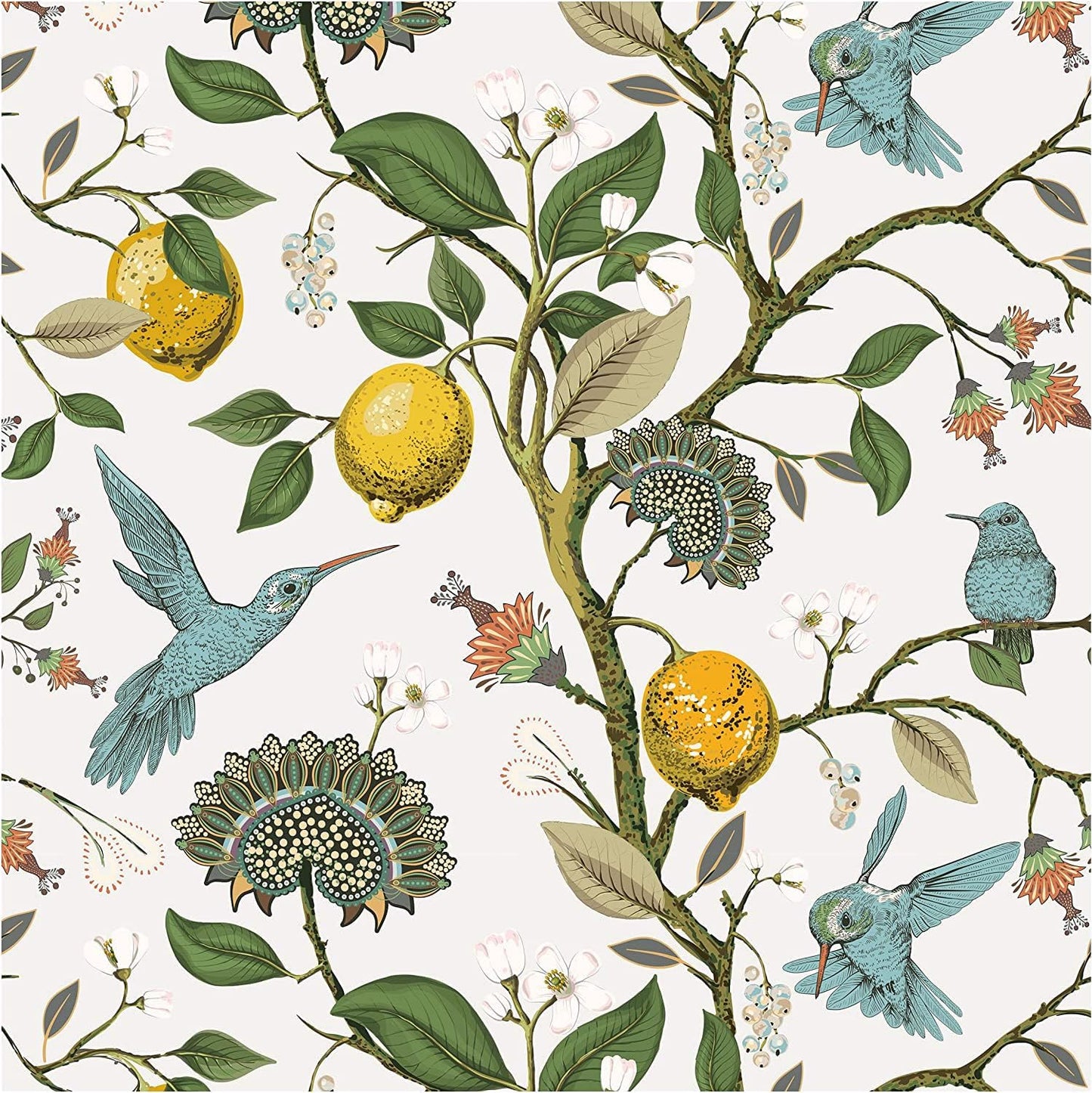 Blooming Wall Blue Bird Fresh Lemon Tree Peel and Stick Wallpaper Removable Self Adhesive Wall Mural Wall Decor. 48.4 Square Ft/Roll