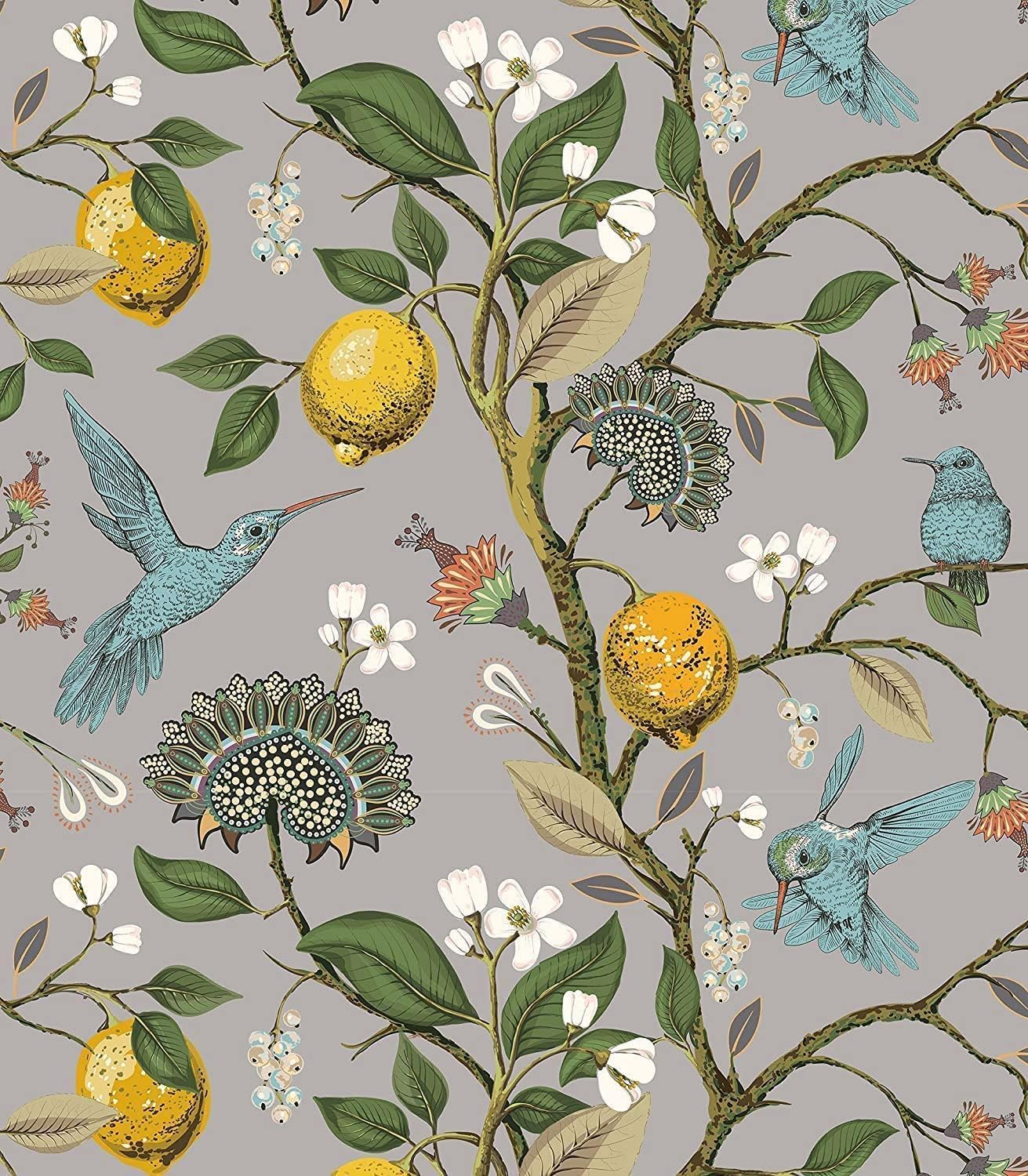 Blooming Wall Blue Bird Fresh Lemon Tree Peel and Stick Wallpaper Removable Self Adhesive Wall Mural Wall Decor. 48.4 Square Ft/Roll