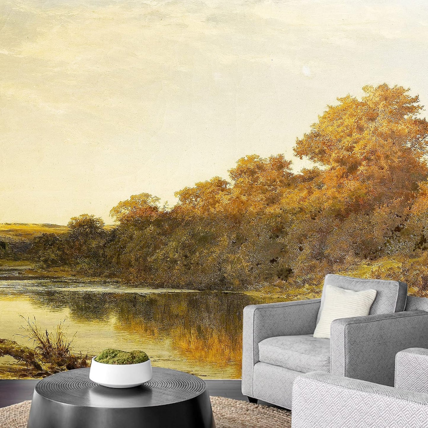 IDEA4WALL Removable Wall Sticker/Wall Mural Pastel Scenic Forest Tree Valley Nature Wilderness Illustrations Fine Art Farmhouse/Country Landscape Rustic for Living Room, Bedroom, Office - 66"x96"