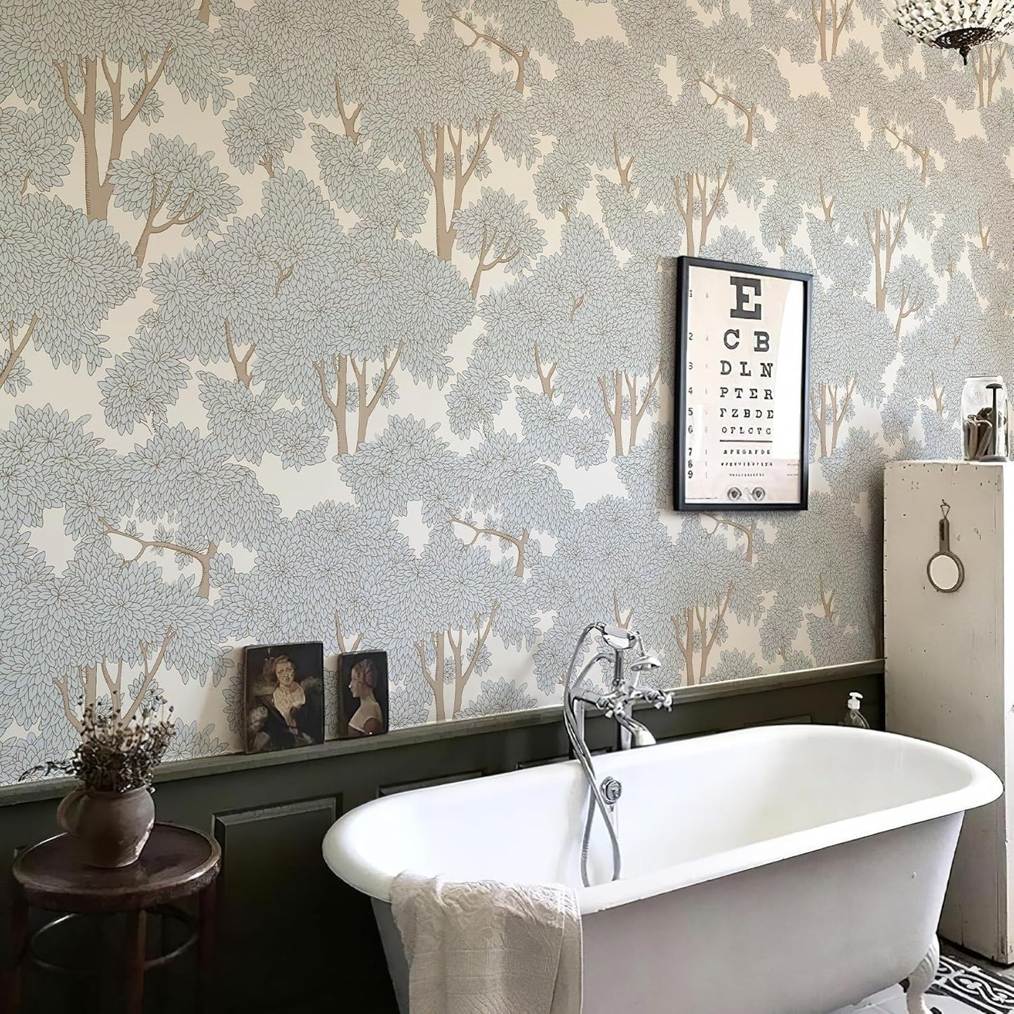Peel & Stick Forest Mural - Jungle Wallpaper, Tree Peel and Stick Wallpaper Waterproof Vinyl for Bathroom & Bedroom (Light, 17.7inx39ft)