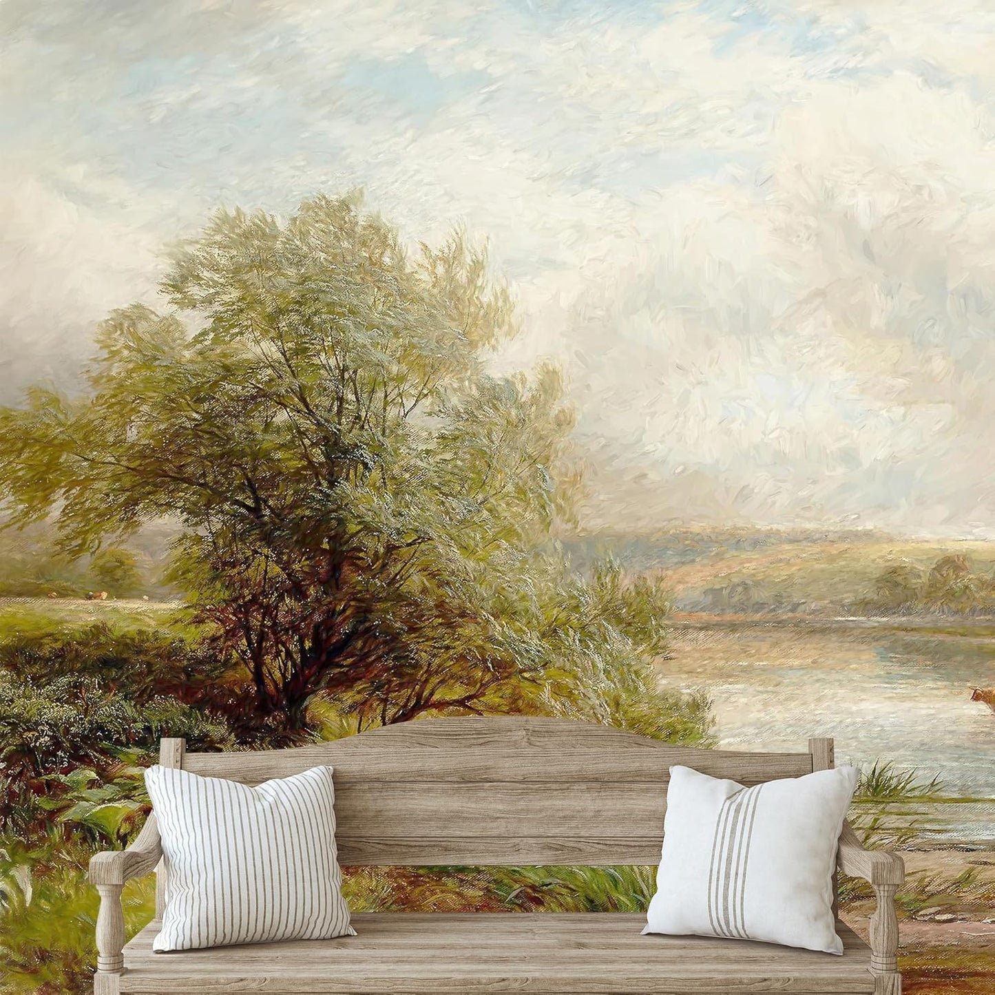 IDEA4WALL Removable Wall Sticker/Wall Mural Pastel Scenic Forest Tree Valley Nature Wilderness Illustrations Fine Art Farmhouse/Country Landscape Rustic for Living Room, Bedroom, Office - 66"x96"