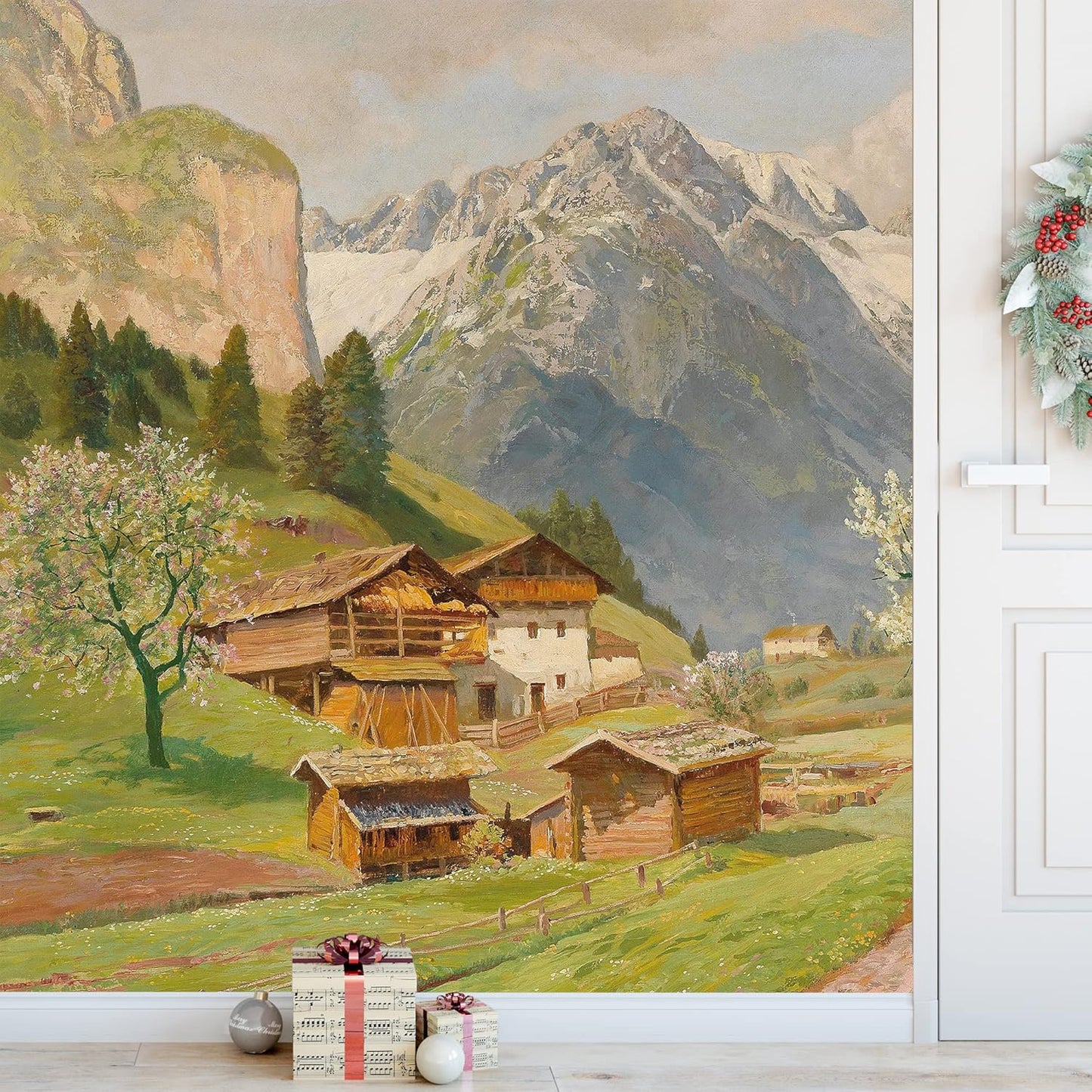 IDEA4WALL Removable Wall Sticker/Wall Mural Pastel Scenic Forest Tree Valley Nature Wilderness Illustrations Fine Art Farmhouse/Country Landscape Rustic for Living Room, Bedroom, Office - 66"x96"