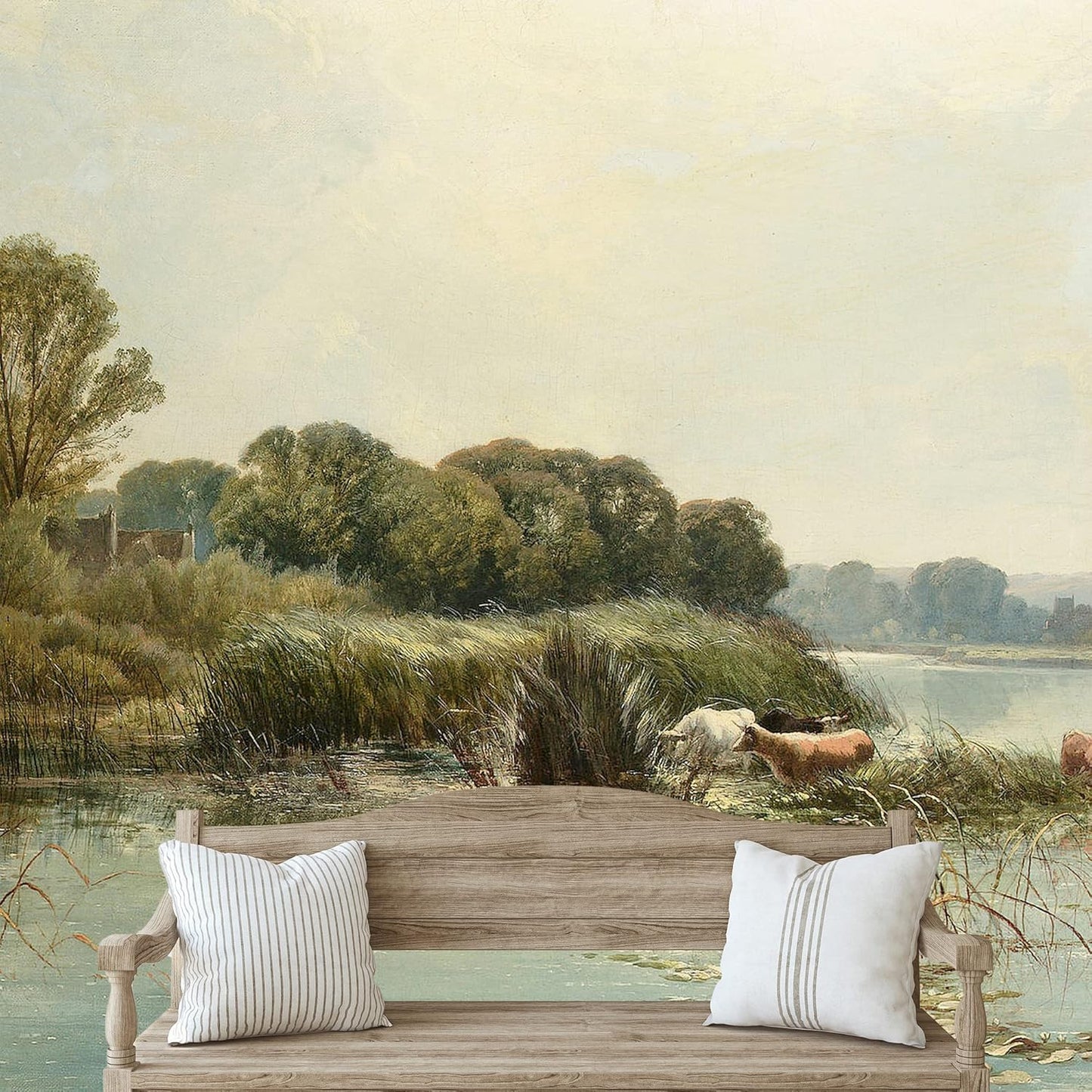 IDEA4WALL Removable Wall Sticker/Wall Mural Pastel Scenic Forest Tree Valley Nature Wilderness Illustrations Fine Art Farmhouse/Country Landscape Rustic for Living Room, Bedroom, Office - 66"x96"