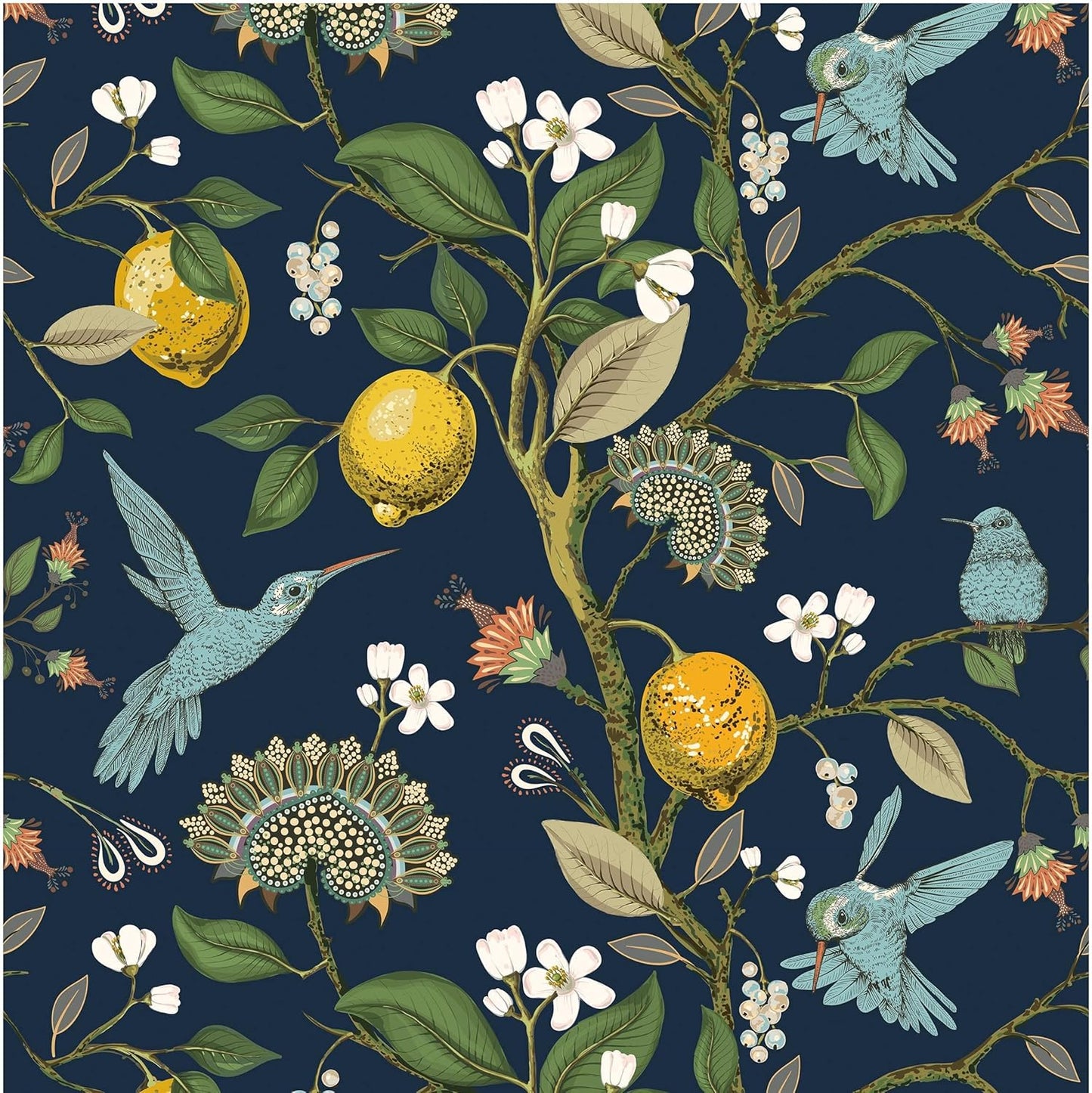 Blooming Wall Blue Bird Fresh Lemon Tree Peel and Stick Wallpaper Removable Self Adhesive Wall Mural Wall Decor. 48.4 Square Ft/Roll