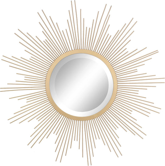 Stonebriar Round 23" Antique Gold Metal Starburst Hanging Wall Mirror with Attached Mounting Bracket, Decorative Decor for the Living Room, Bedroom, Bathroom, Hallway, and Entryway