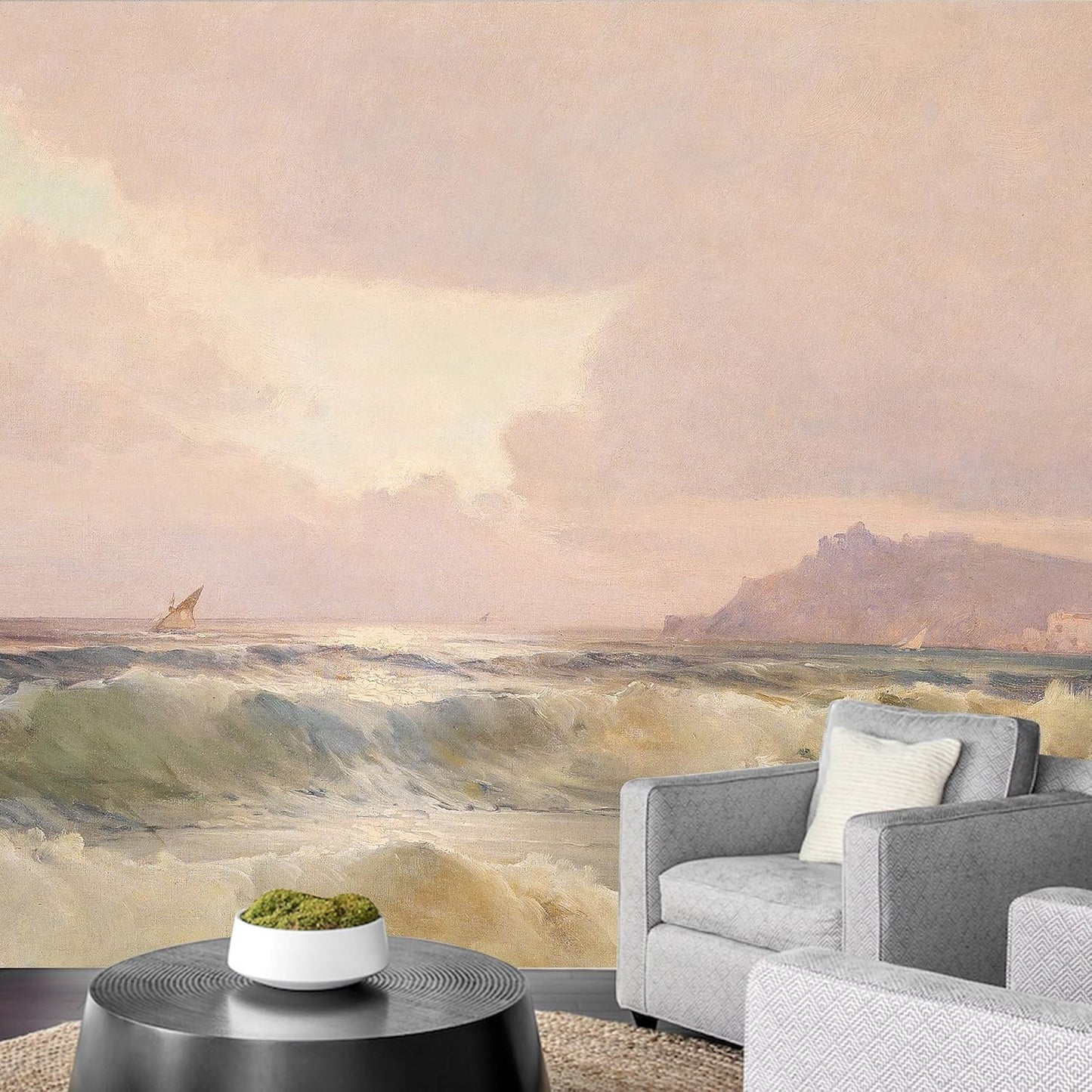 IDEA4WALL Removable Wall Sticker/Wall Mural Pastel Scenic Forest Tree Valley Nature Wilderness Illustrations Fine Art Farmhouse/Country Landscape Rustic for Living Room, Bedroom, Office - 66"x96"